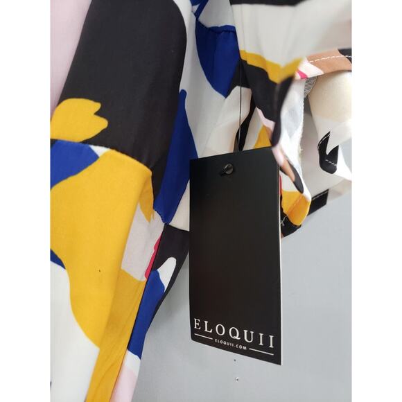 NEW Eloquii Women's Plus Color Block Floral Wrap Dress Gold Black Size 24‎ - Picture 4 of 7